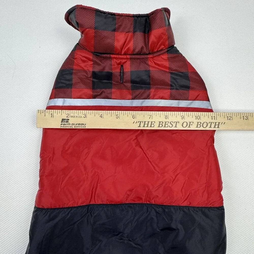 32 Degrees Heat Red Black Plaid Dog Jacket Medium Puffer Vest Adjustable NEW